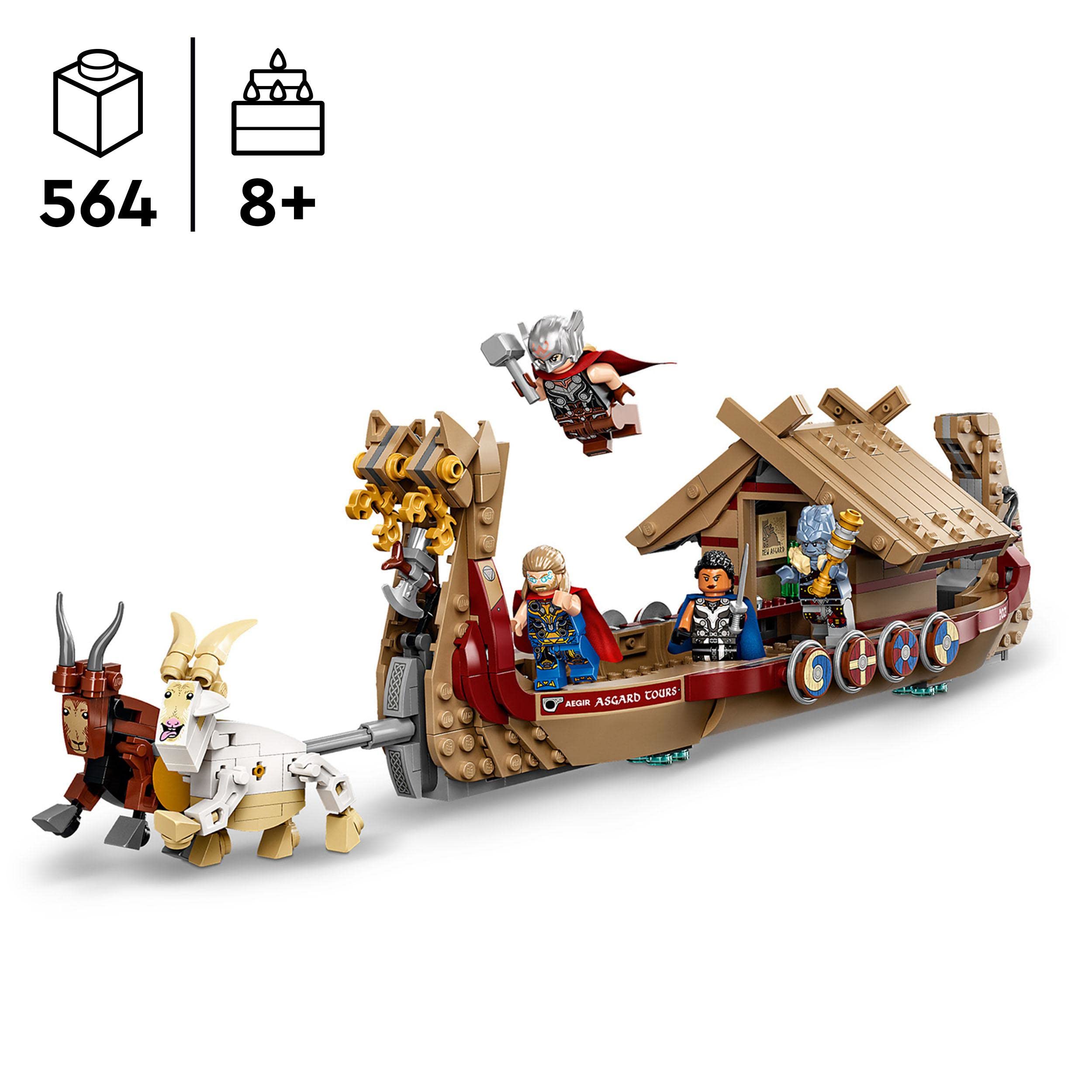 LEGO goats Toothgnasher and Toothgrinder pull the boat for thrilling play