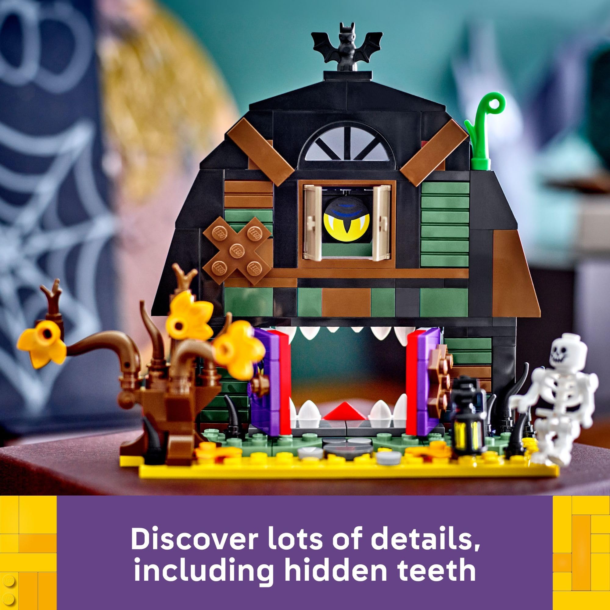 LEGO Halloween Barn teeth detail behind door adds playful thrills