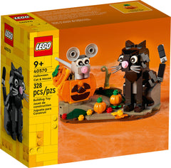LEGO Halloween Cat & Mouse 40570 cat figure on a rotating base for a playful seasonal display.