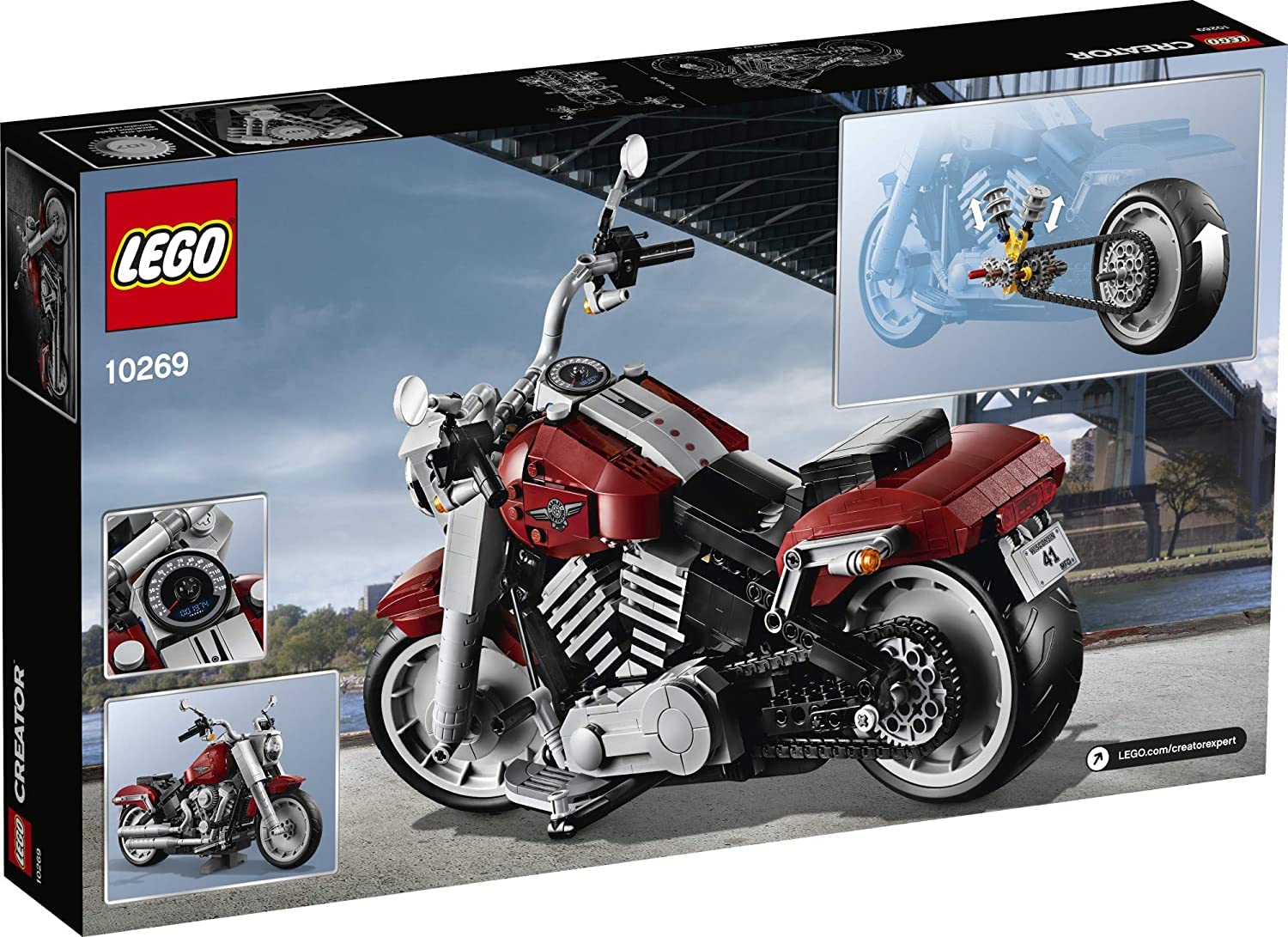 LEGO Fat Boy dual exhausts and red-black paint create a striking model