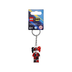 LEGO Harley Quinn minifigure keyring front view highlights vibrant colors for a playful daily carry.