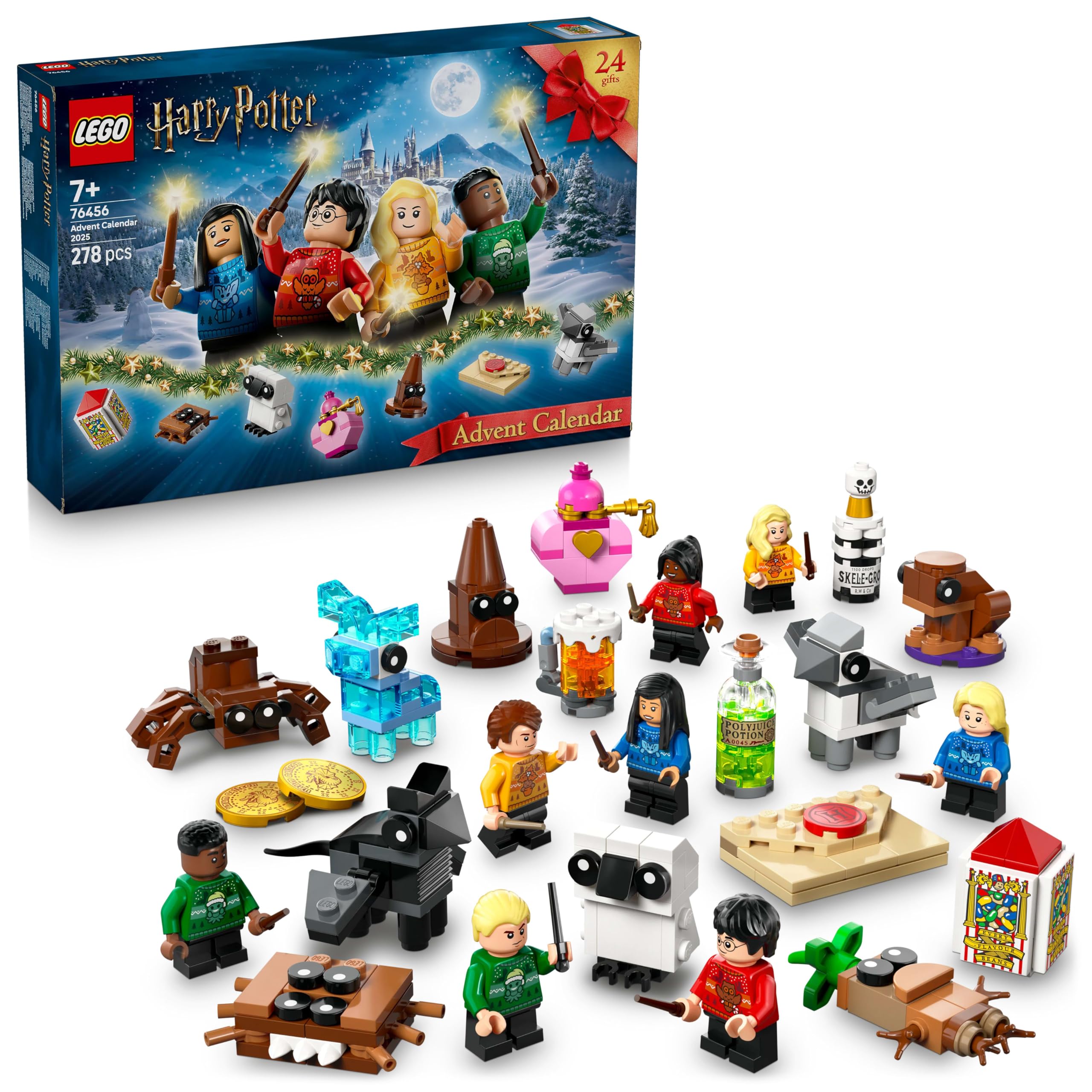 LEGO Harry Potter Advent Calendar 2025 front view with sparkling holiday builds