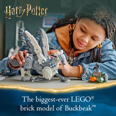 Buckbeak wings extended for flight poses in LEGO set