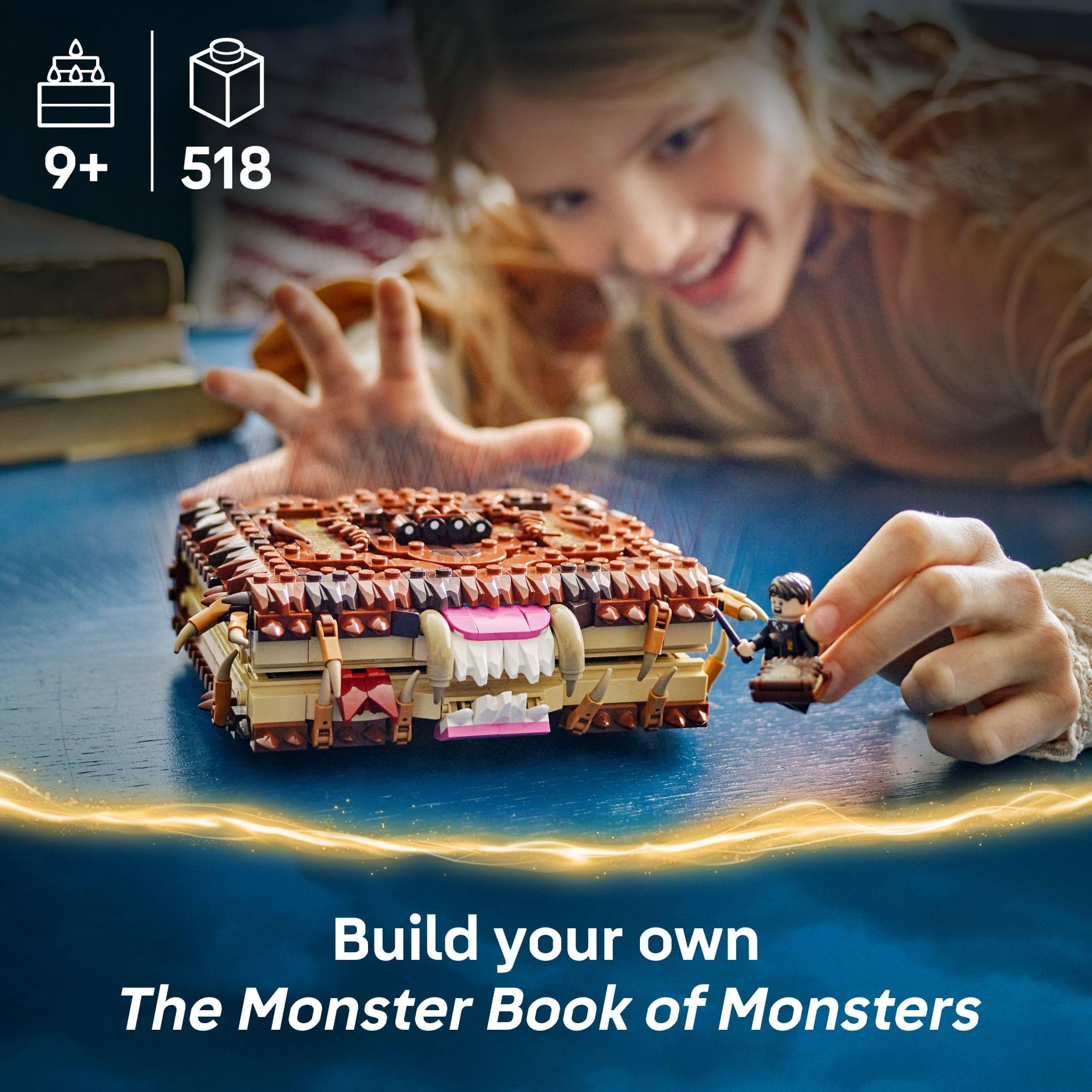 LEGO Harry Potter Chomping Monster Book action shot shows the pull-back chomping feature