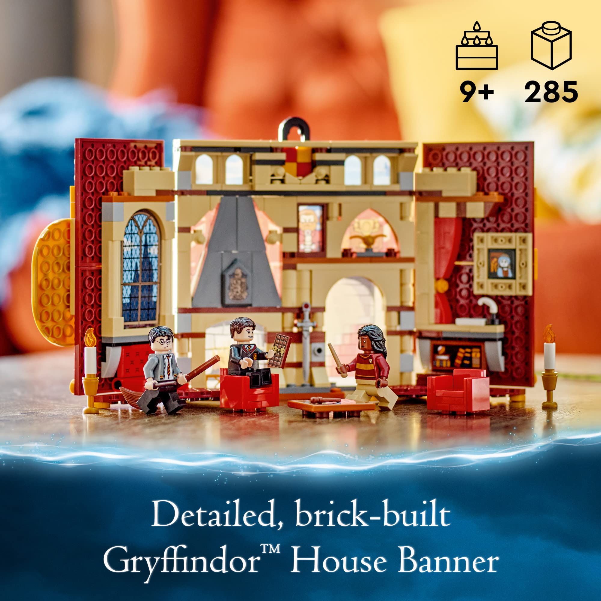 LEGO Harry Potter Gryffindor banner common room fireplace detail inspires imaginative play and display
