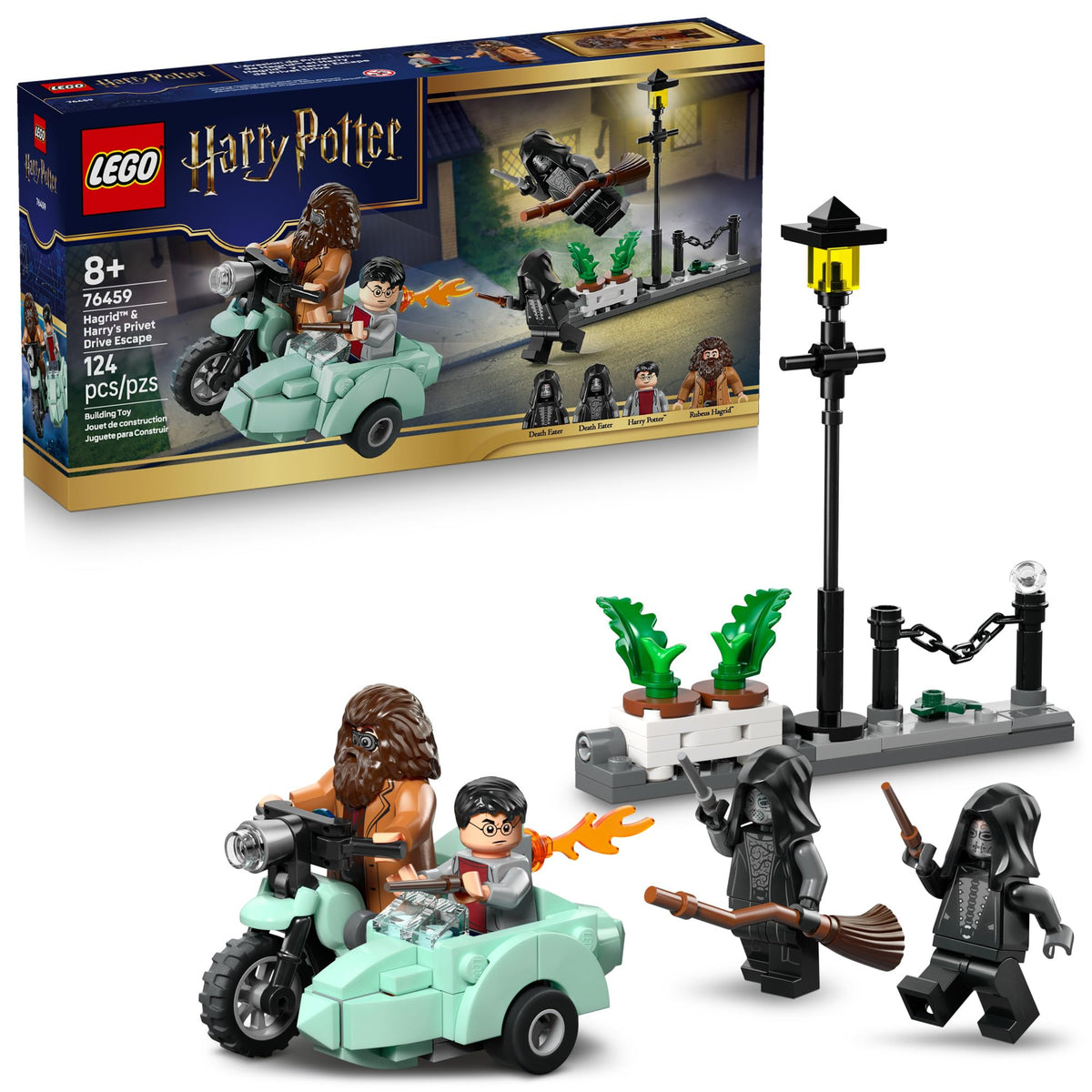 LEGO Harry Potter Hagrids flying motorcycle with Harry in the sidecar for imaginative play