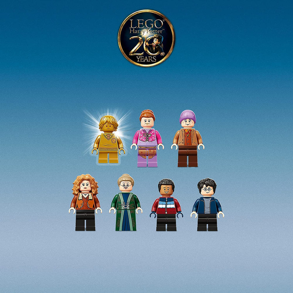 Lego Harry Potter 20th anniversary golden Ron Weasley minifigure for collection.
