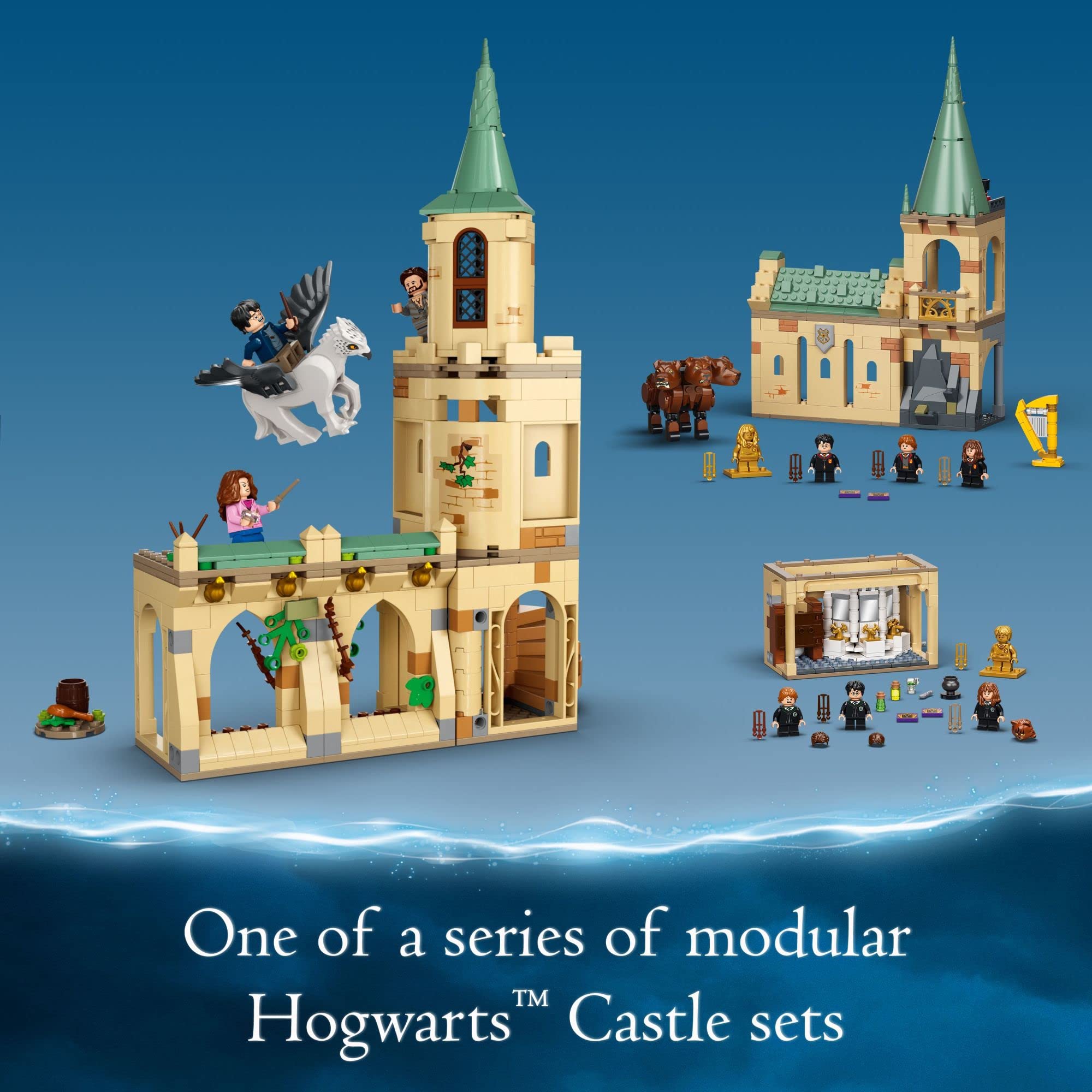LEGO Harry Potter Minifigures image features Harry, Hermione, and Sirius for character-driven stories.