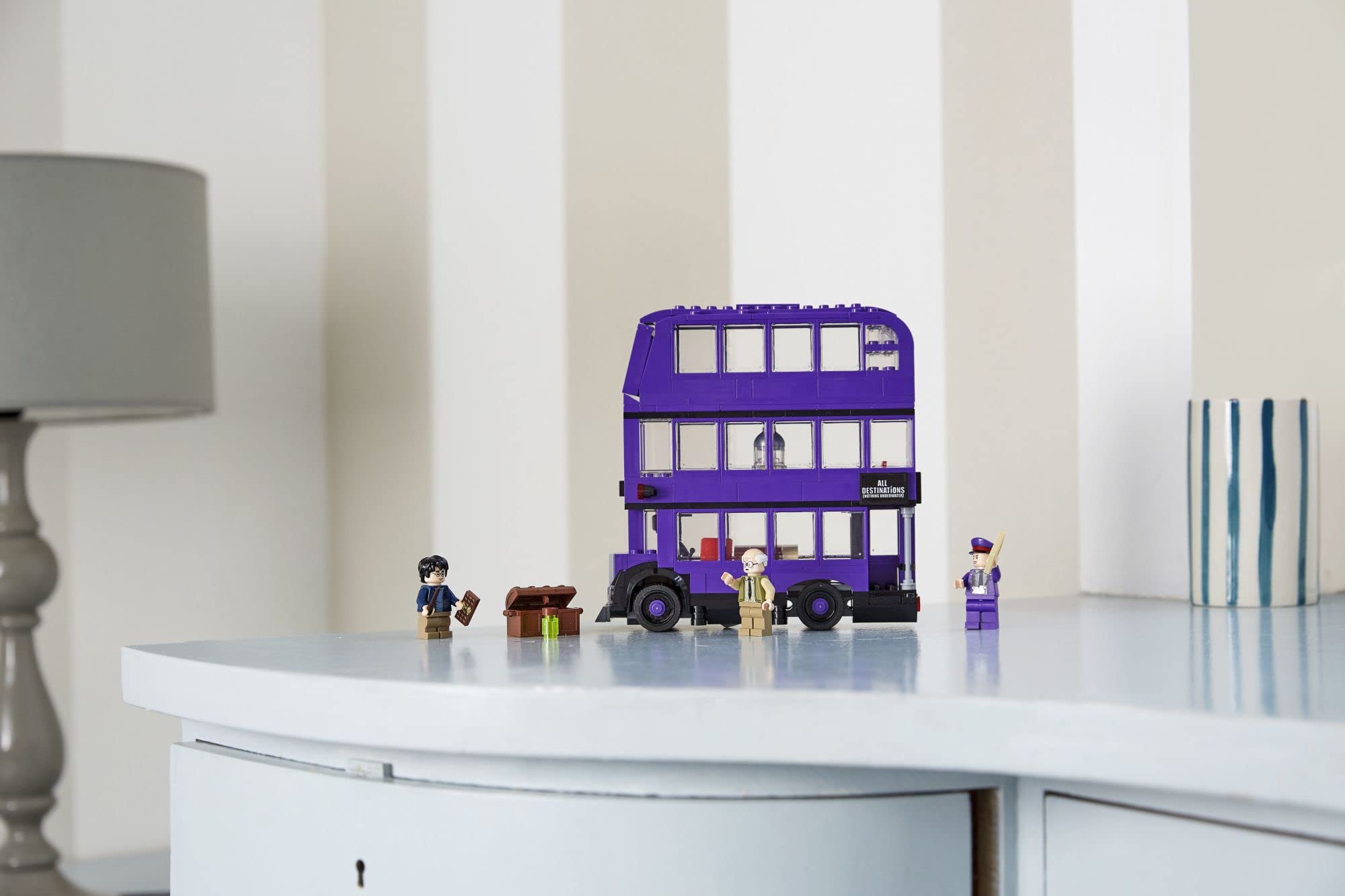 Close-up of purple Knight Bus exterior with design details