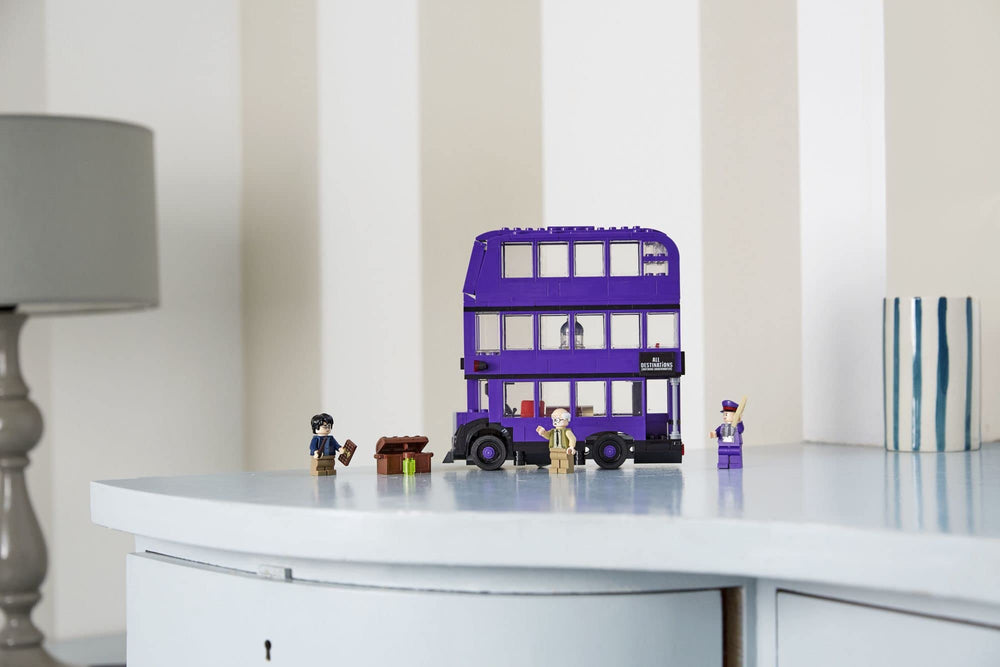 Close-up of purple Knight Bus exterior with design details