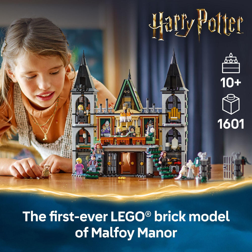 LEGO Harry Potter Malfoy Manor drawing room with falling chandelier supports dramatic storytelling during play