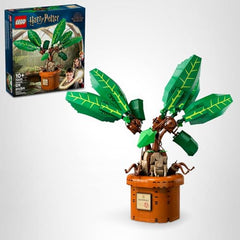 LEGO Harry Potter Mandrake plant toy tall shelf display.