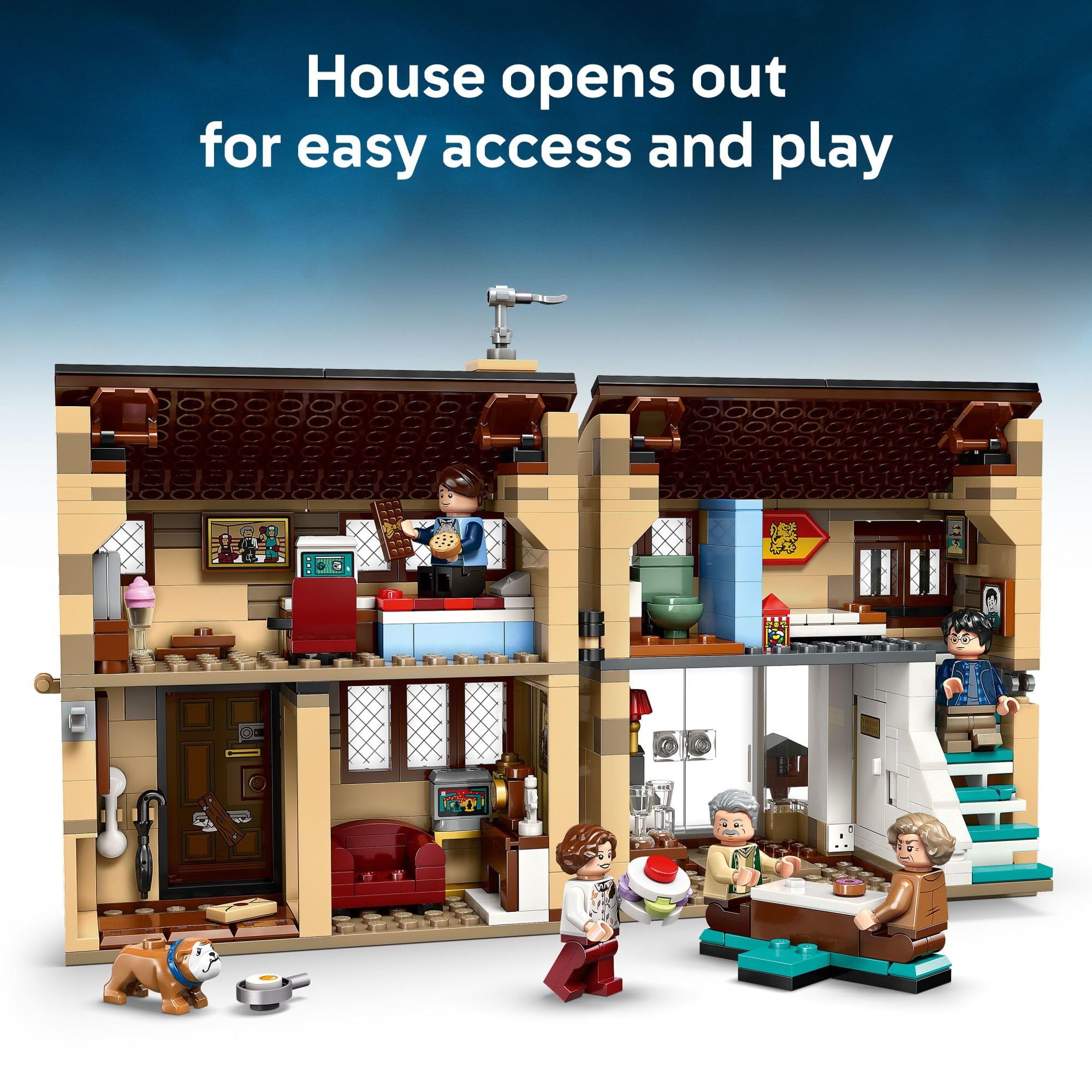 LEGO Harry Potter Privet Drive secret cupboard under stairs revealed for hidden surprises.