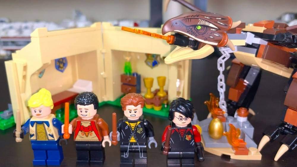LEGO Harry Potter Triwizard tent interior with bed and potion shelf for imaginative play