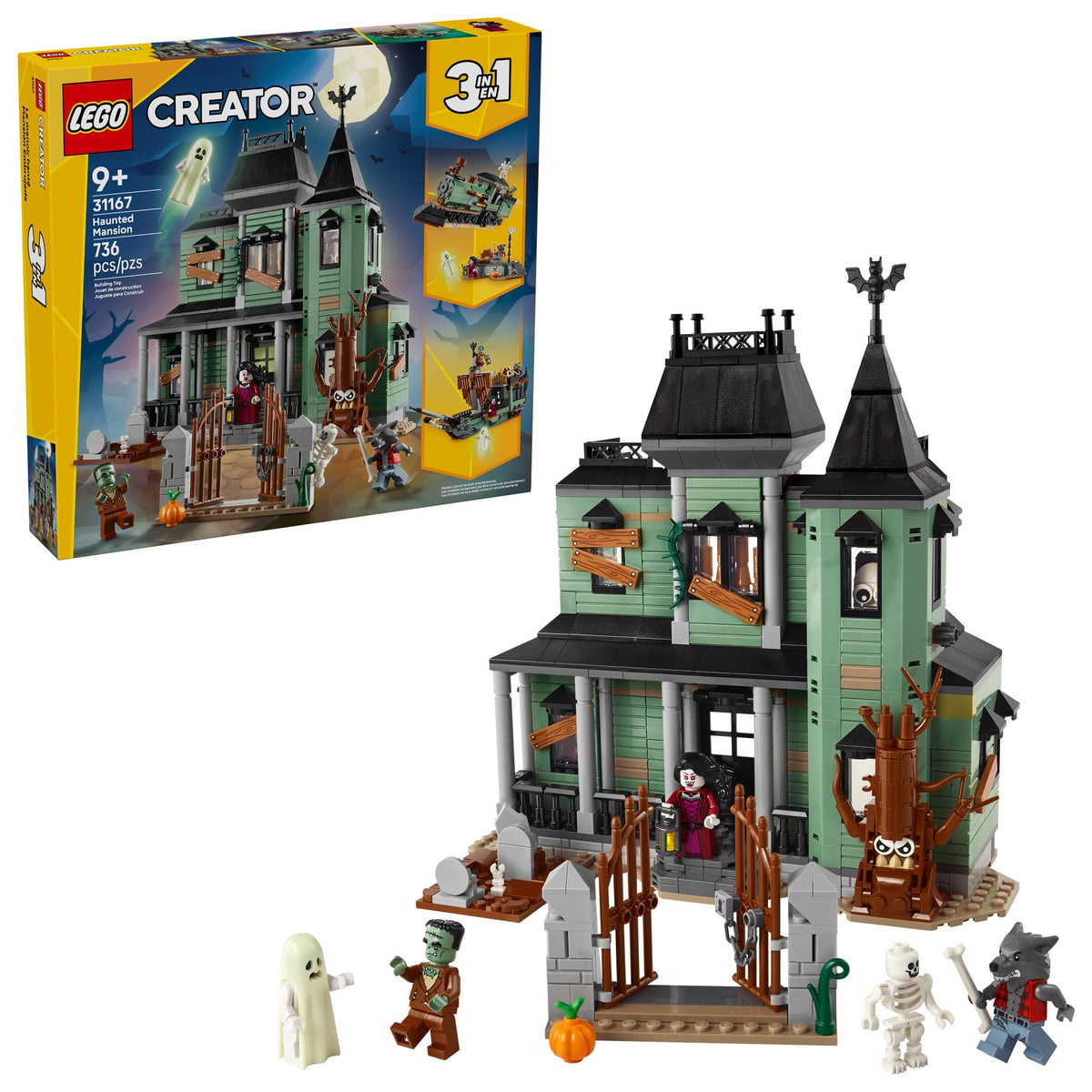 LEGO Creator 3-in-1 Haunted Mansion front gate opens for dramatic play