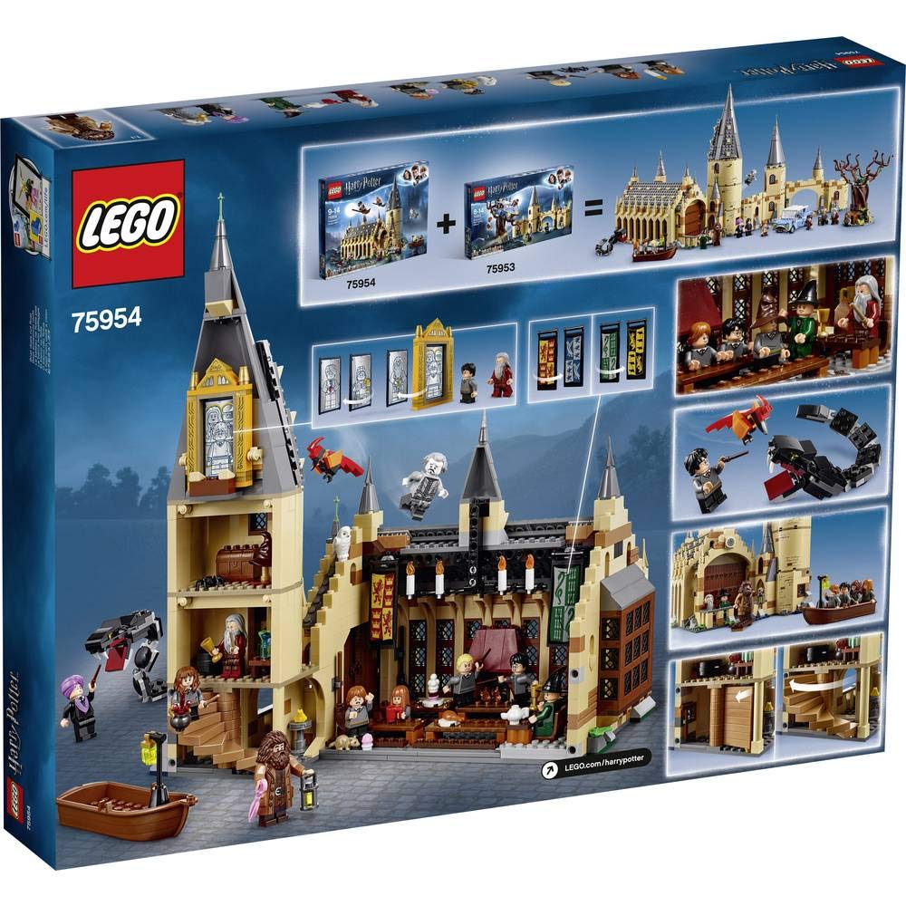 LEGO Hogwarts Great Hall basilisk and fawkes figures enhance magical scenes.