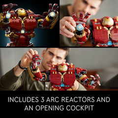 LEGO Hulkbuster 76210 arc reactors light up for dramatic effects.