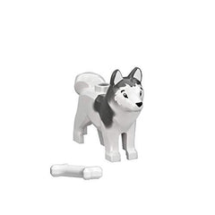 Lego Husky minifigure with bone accessory for arctic adventures and storytelling.