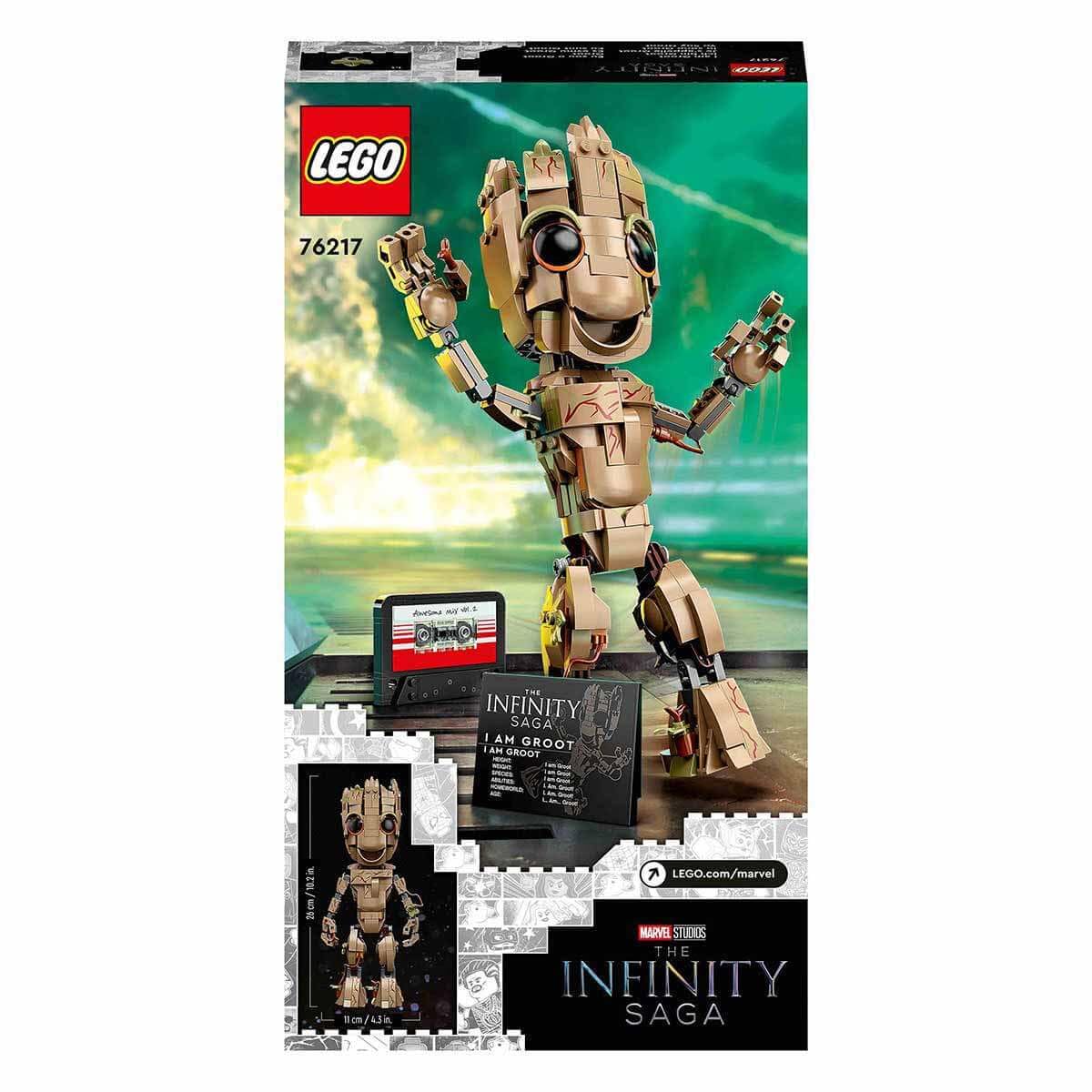 LEGO I Am Groot 76217 nameplate under model adds display flair.