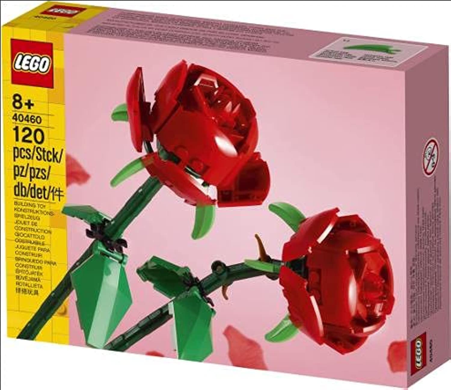 LEGO Iconic Rose 40460 close-up of red petals for a collectible display.
