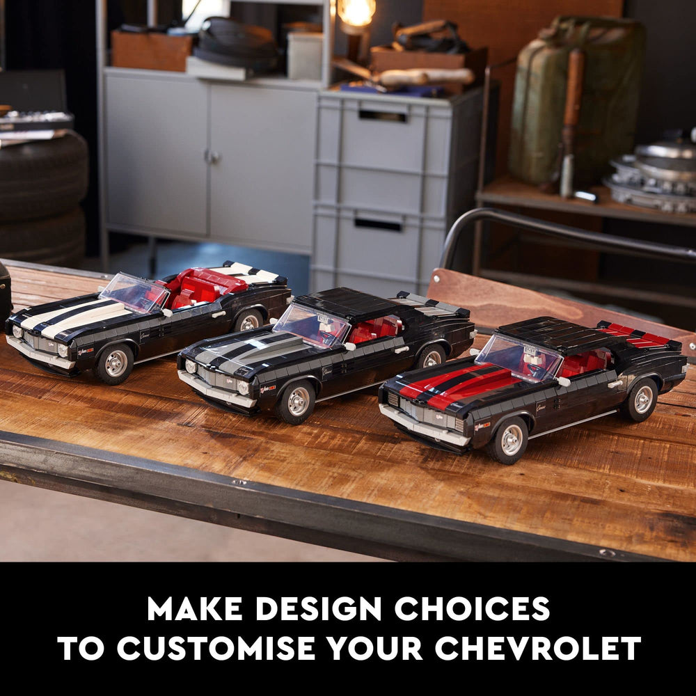 LEGO Icons Chevrolet Camaro Z28 10304 customization options with roof and stripe choices