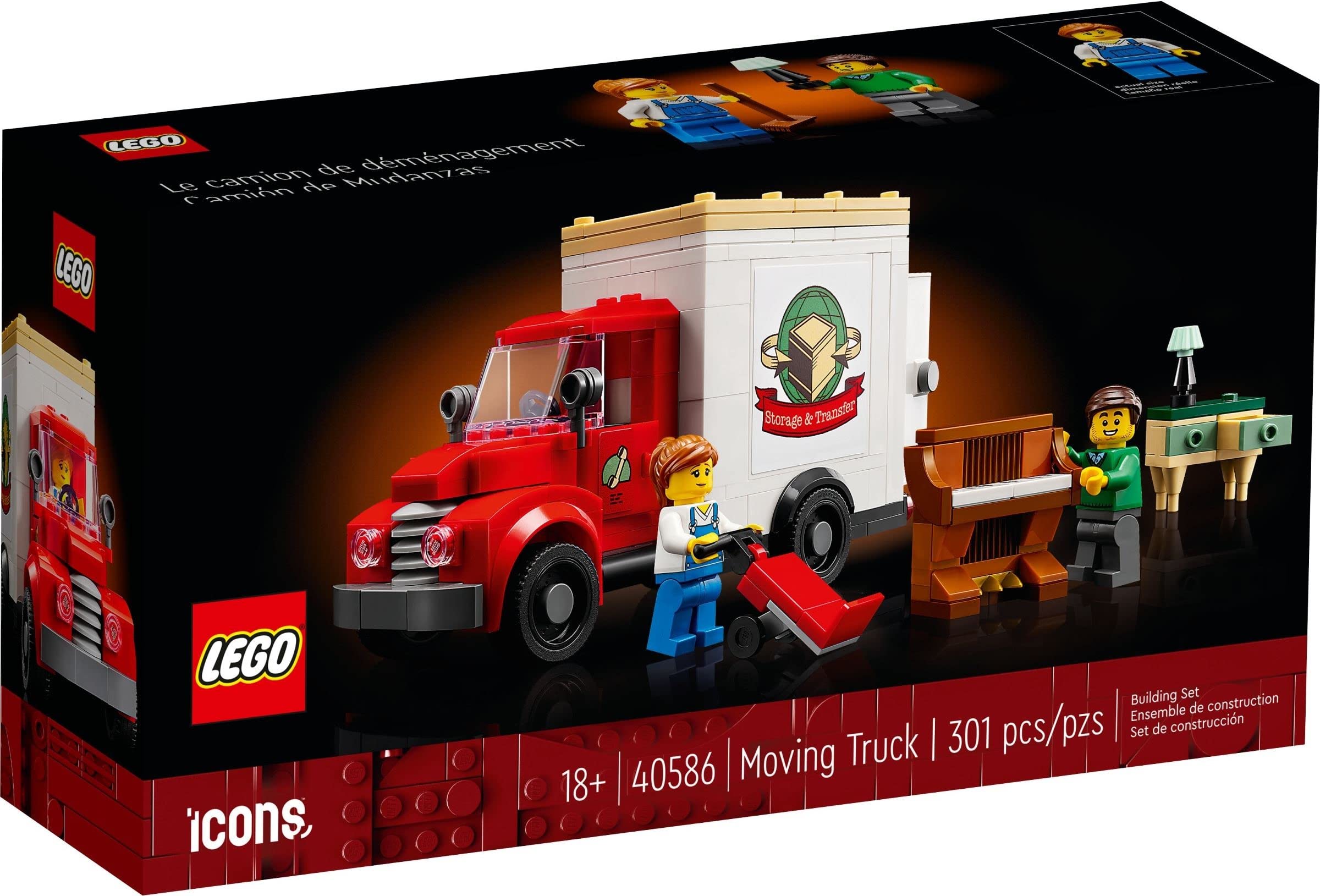 LEGO Icons Moving Truck 40586 side view for portable relocation-themed play.
