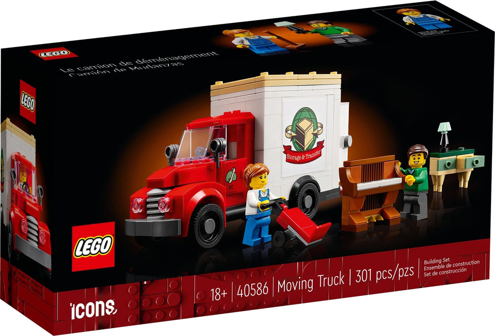 LEGO Icons Moving Truck 40586 side view for portable relocation-themed play.