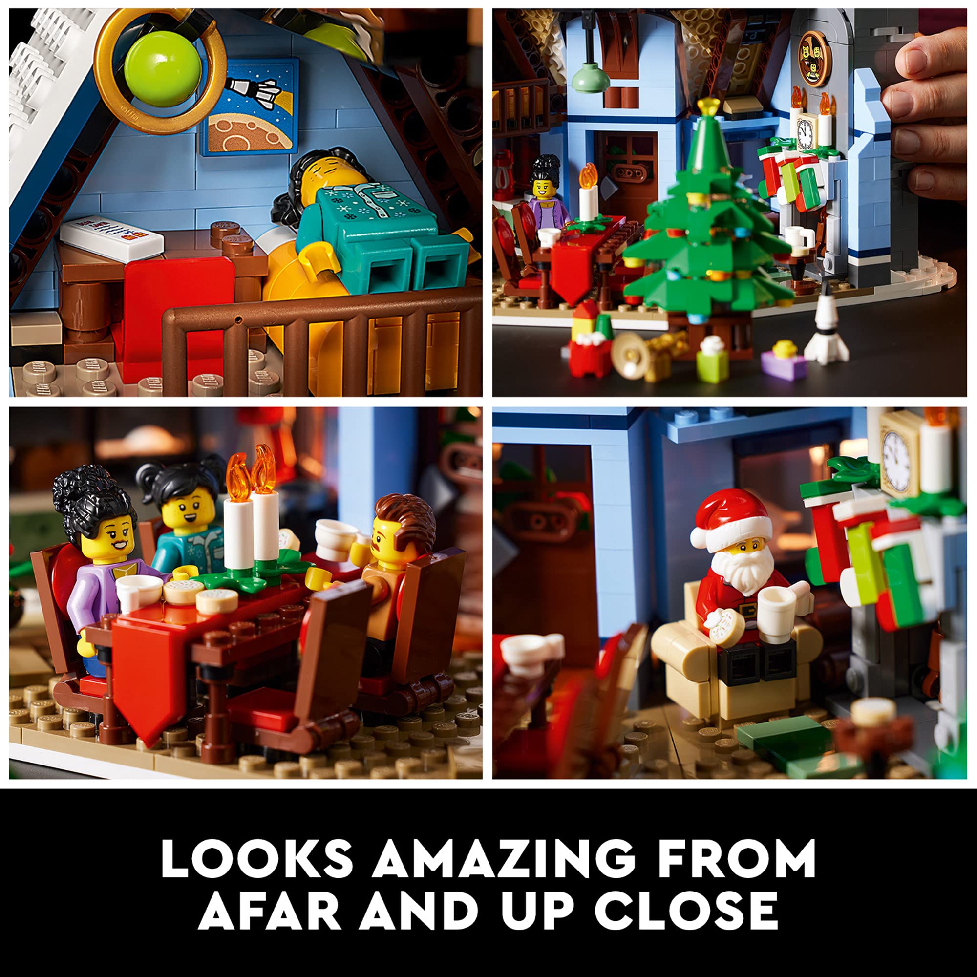 LEGO Icons Santa’s Visit 10293 four minifigures for festive storytelling.