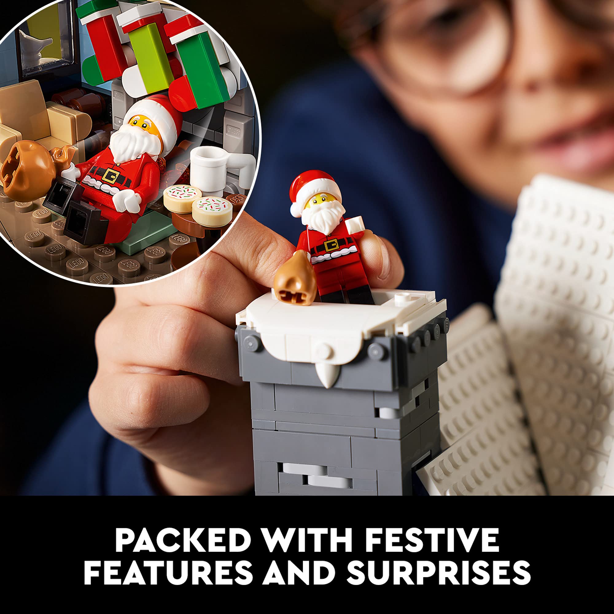 LEGO Icons Santa’s Visit 10293 light-up Christmas tree adds warm ambience.
