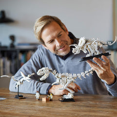 LEGO Ideas 21320 Pteranodon skeleton posed in a fossil diorama display.