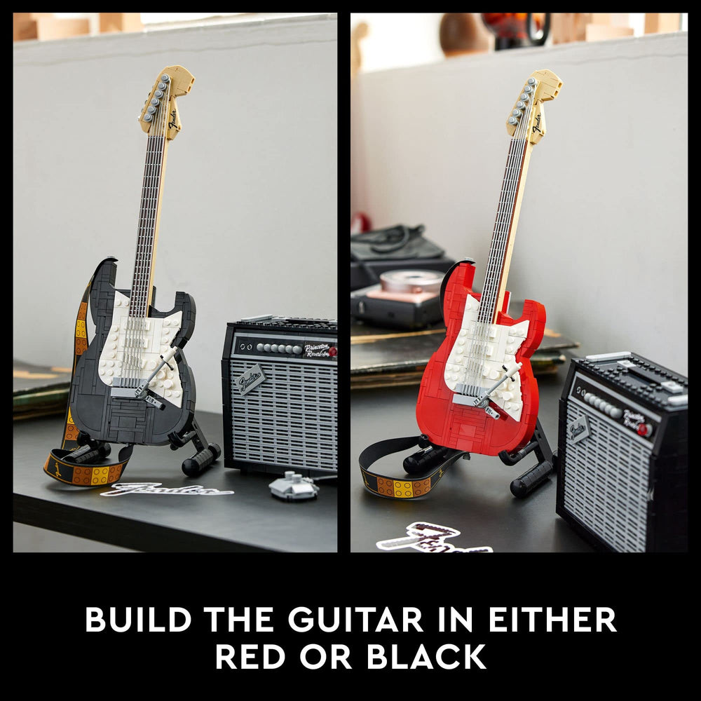 LEGO Fender display stand lets you showcase the completed model.