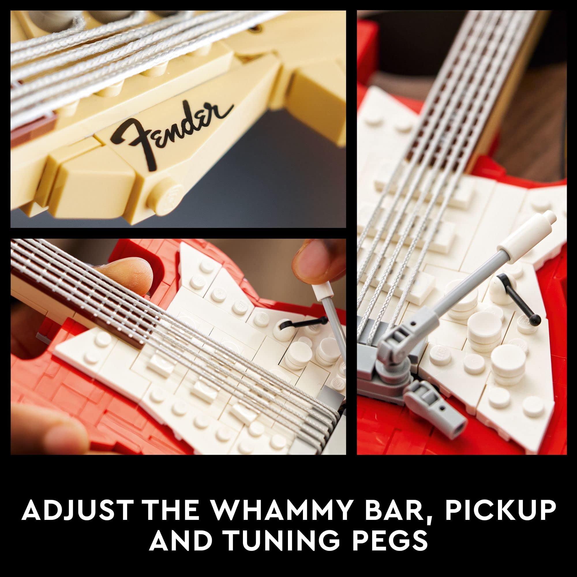 LEGO Fender Stratocaster picks in four colors offer customization.
