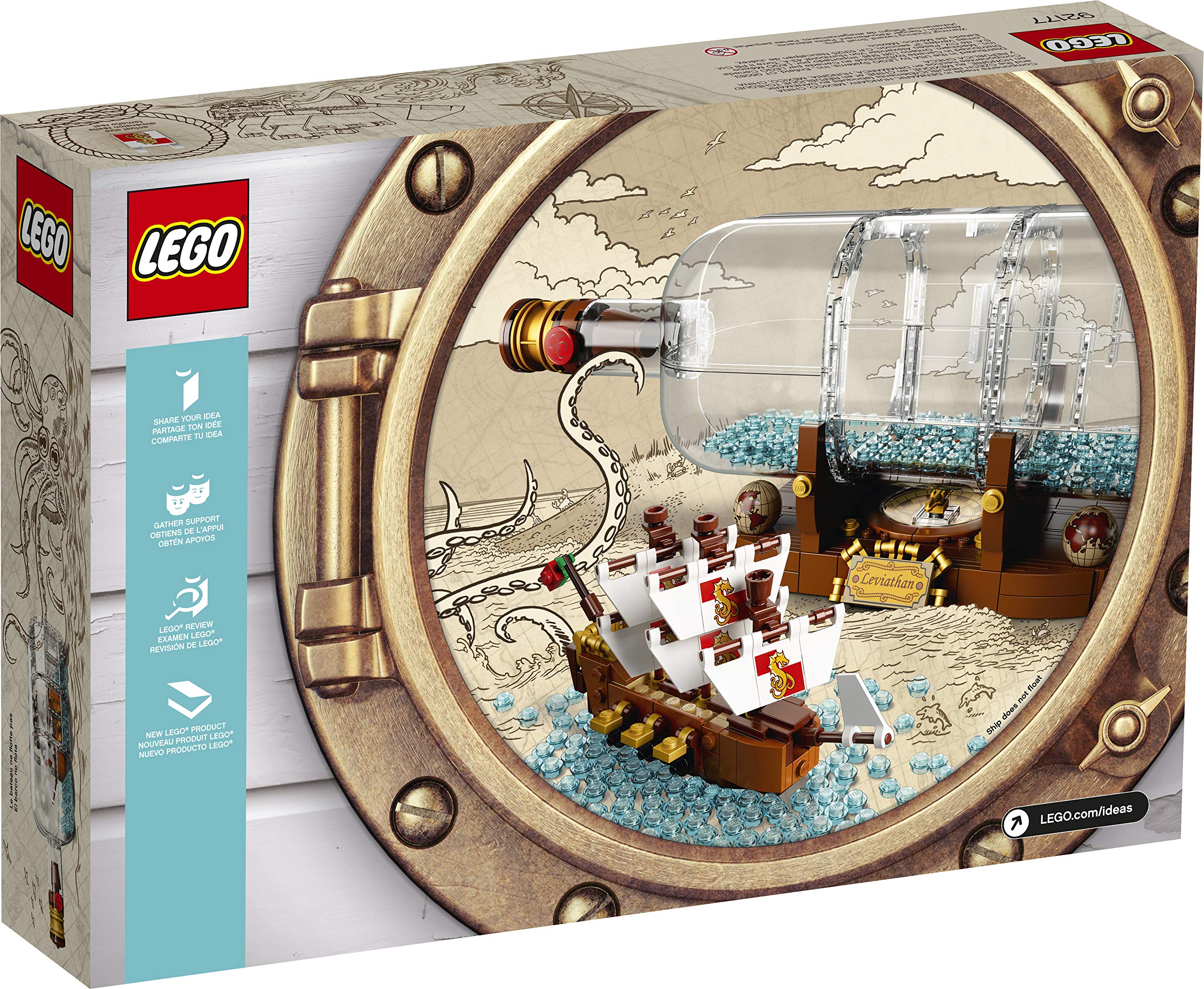 LEGO Ideas Ship in a Bottle compass rose element creates authentic nautical ambiance