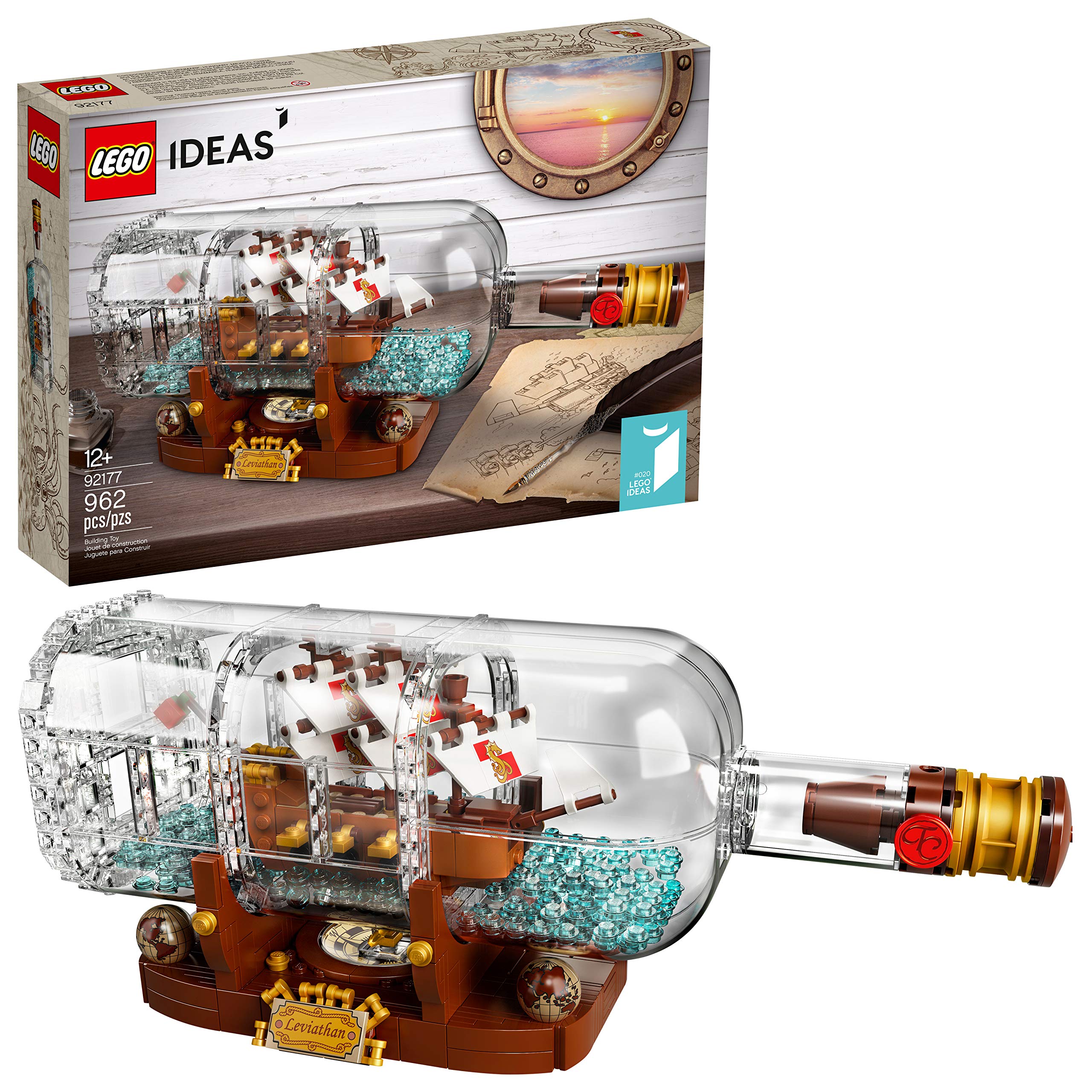 LEGO Ideas Ship in a Bottle exterior bottle and stand, ideal for home display