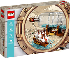 LEGO Ideas Ship in a Bottle 92177 sails close-up enhances display appeal