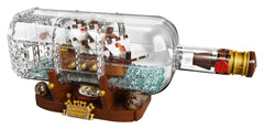 LEGO Ideas Ship in a Bottle ship detail with mast and sails for immersive display