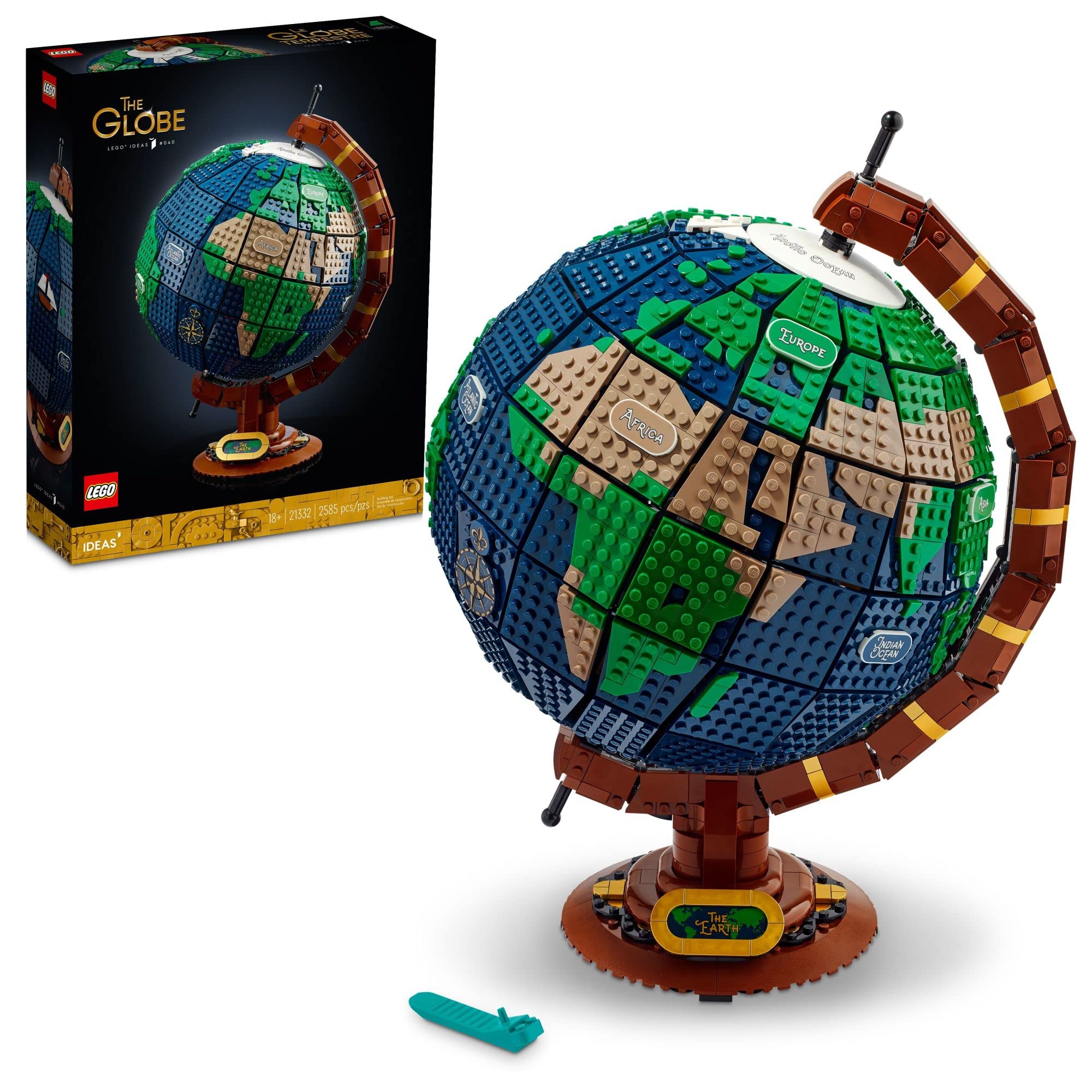 LEGO Ideas The Globe 21332 rotates for dynamic display and travel inspiration.