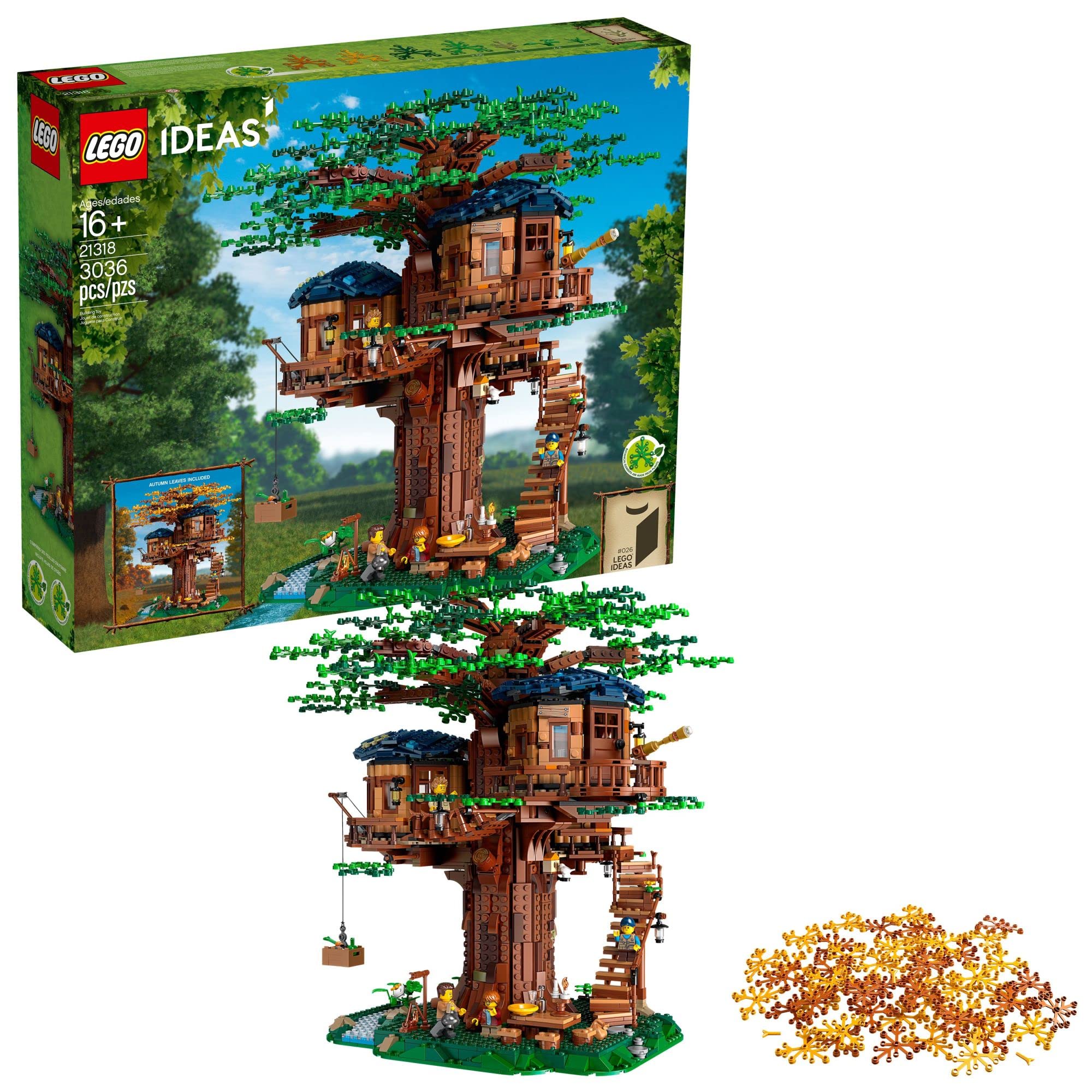 LEGO Ideas Tree House 21318 tree with leaves, ideal for immersive building play and display.