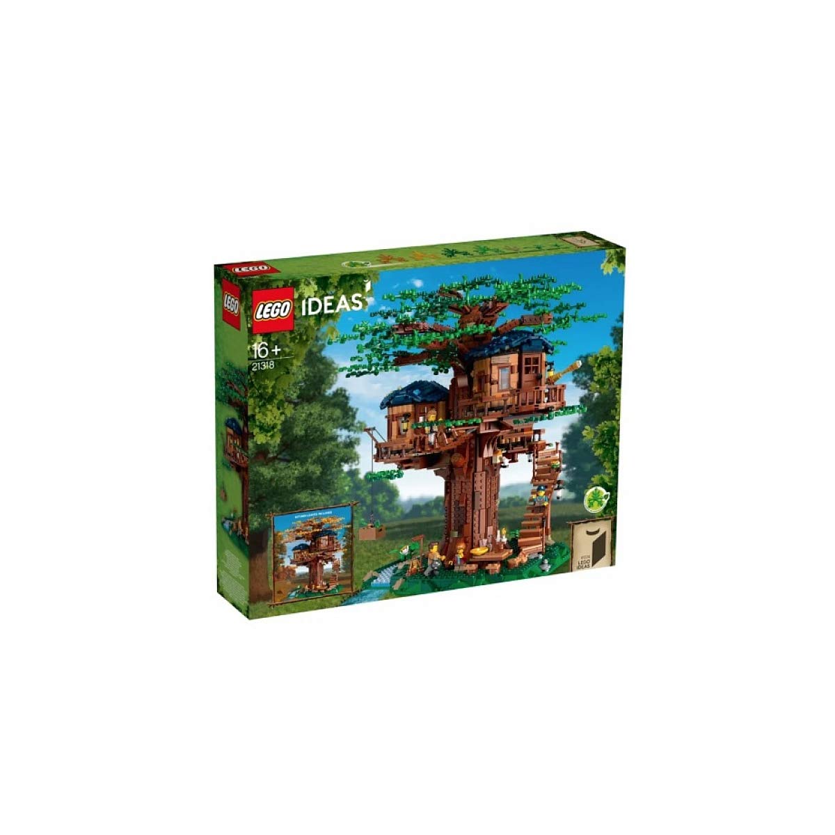 LEGO Ideas Tree House exterior view with three cabins and interchangeable leaves, ideal for imaginative display.