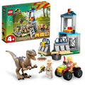 LEGO Jurassic Park Velociraptor Escape Velociraptor figure in a buildable pen for imaginative play.