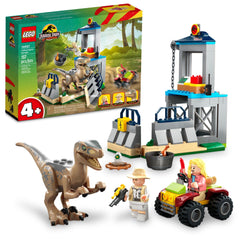 LEGO Jurassic Park Velociraptor Escape Velociraptor figure in a buildable pen for imaginative play.