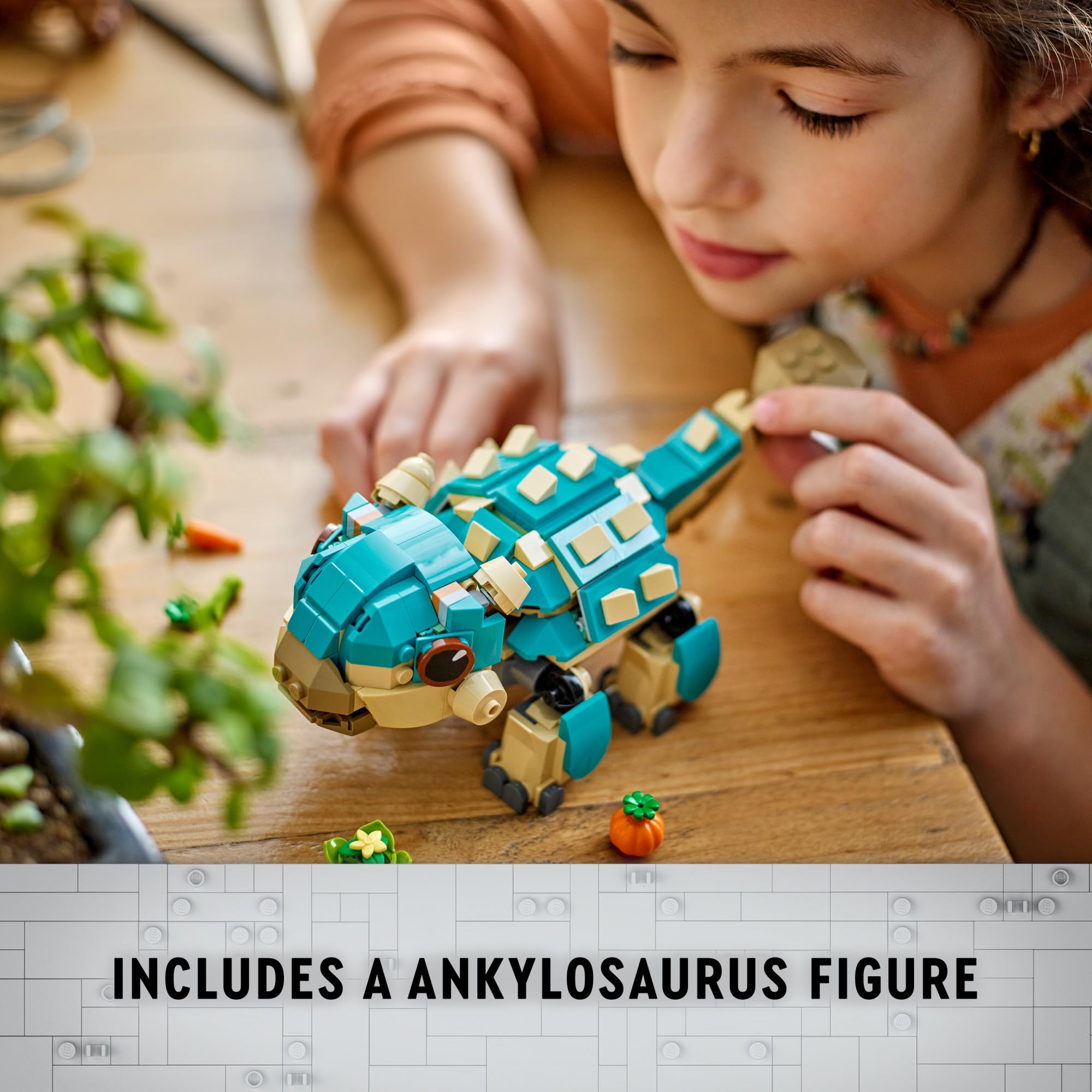 LEGO Jurassic World Baby Bumpy display-ready poses for shelf presentation