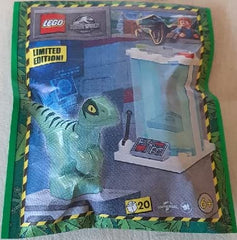 LEGO Baby Raptor minifigure and incubator set for authentic Jurassic World adventures.