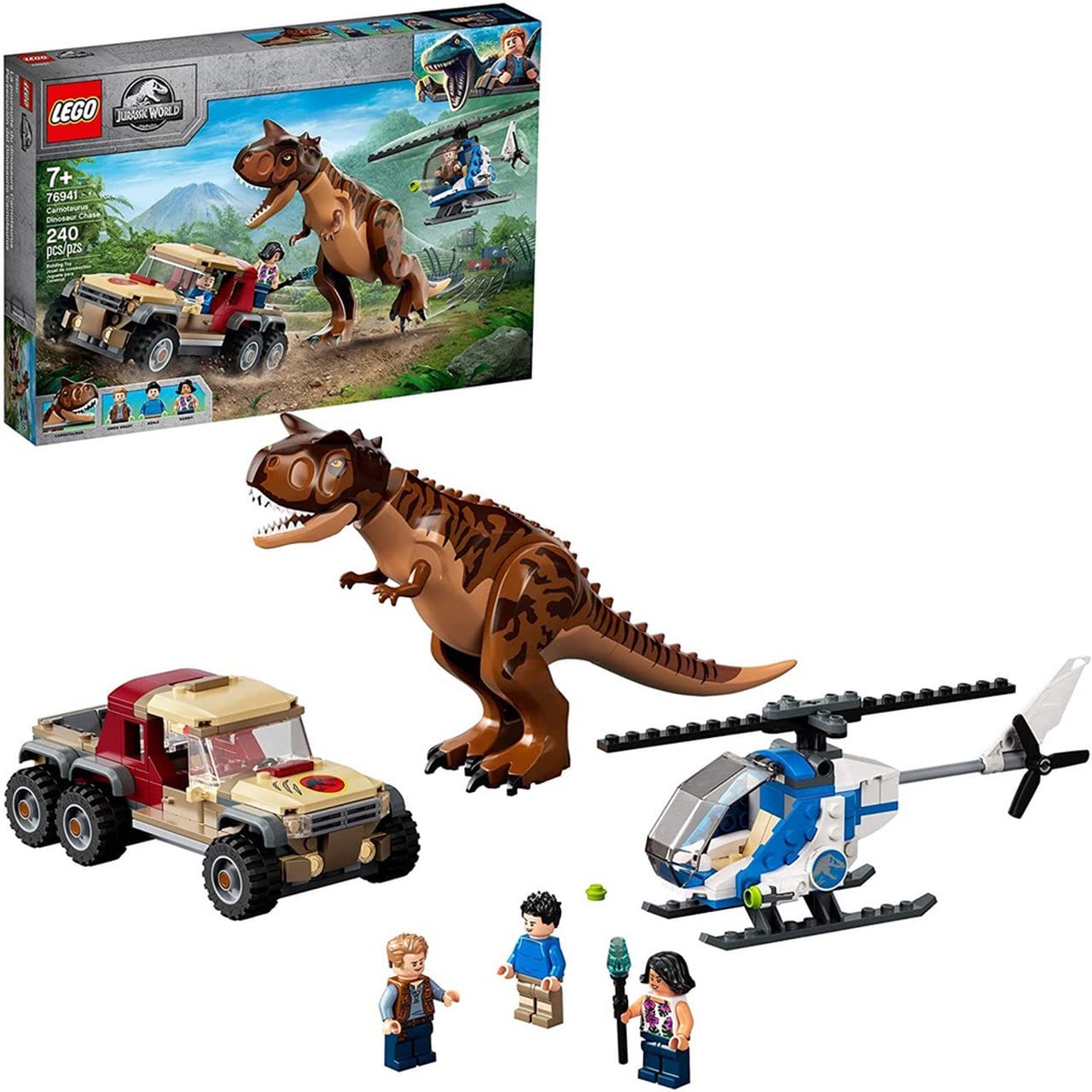 LEGO Jurassic World Carnotaurus helicopter playset for action-packed adventures
