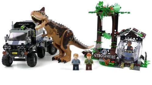 LEGO Jurassic World Carnotaurus dinosaur figure fuels chase scenes and exploration.