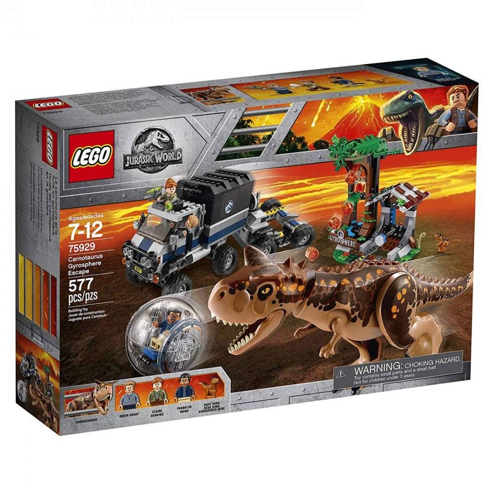 LEGO Jurassic World Carnotaurus Gyrosphere Escape truck for adventurous play sessions.