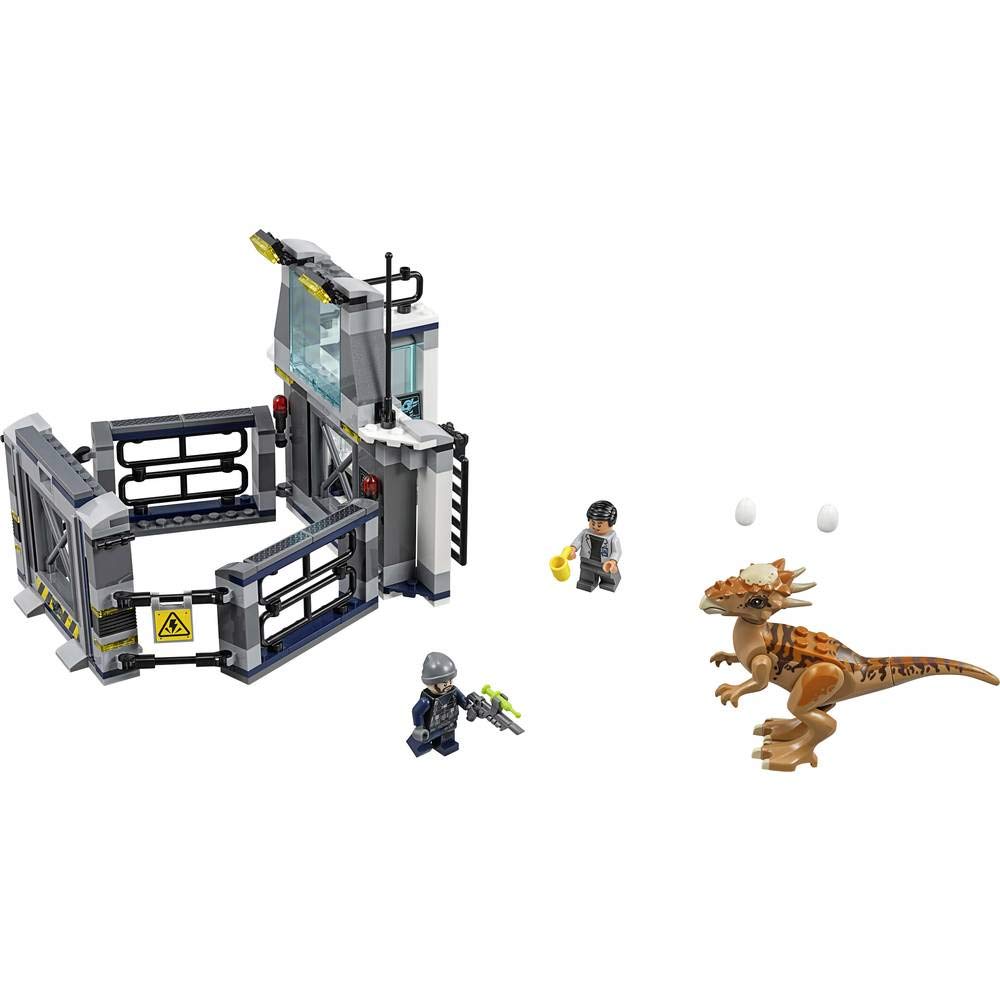 LEGO Jurassic World Escape The Stygi Moloch 75927 packaging box showing contents.