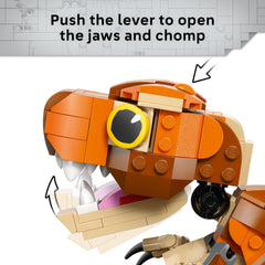 LEGO Jurassic World Little Eatie T. rex with articulated tail for flexible display.