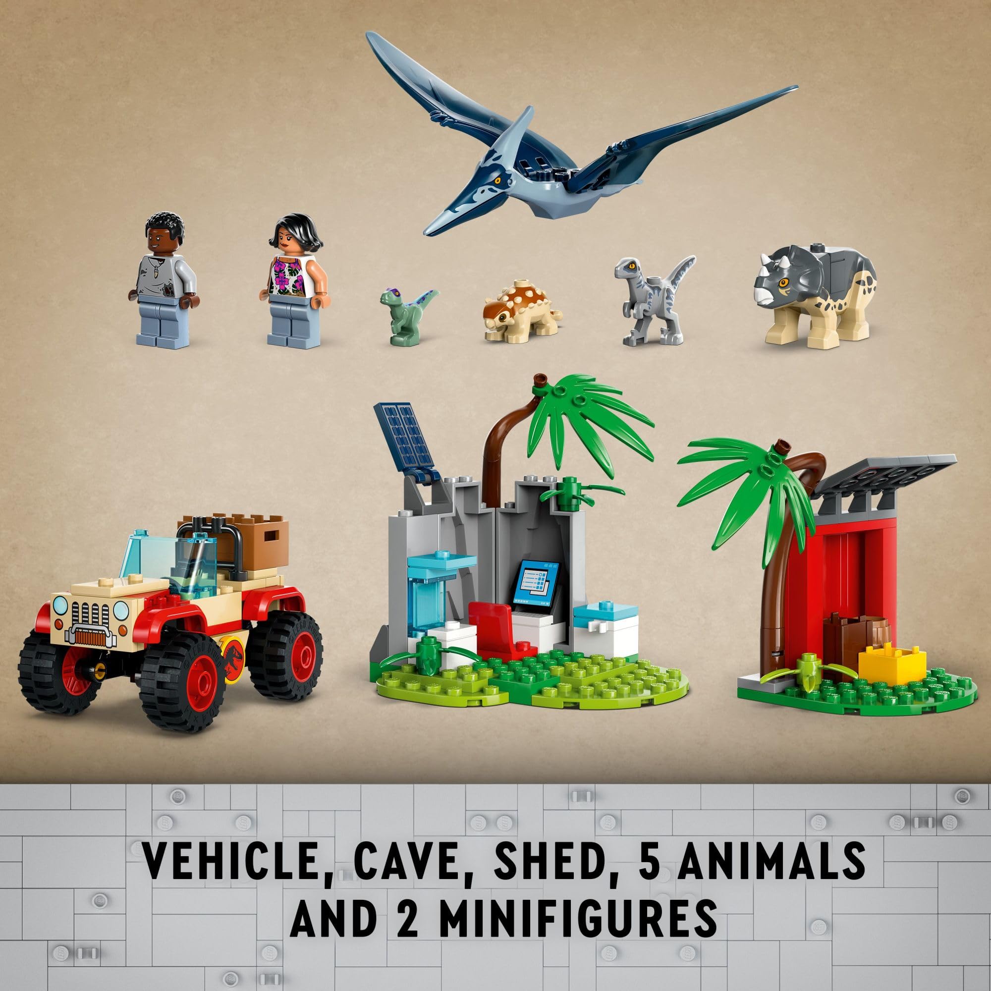 LEGO Jurassic World cave wall and computer workspace for role-play adventures