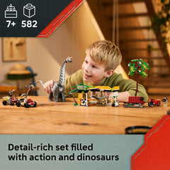 LEGO Jurassic World research camp with charging station inspires hands-on pretend exploration